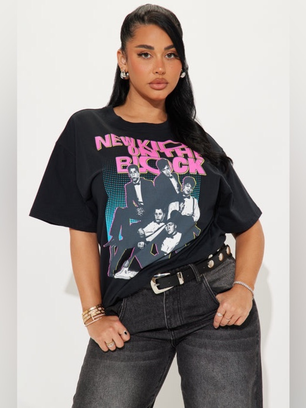 Unisex New Kids On The Block Graphic Tee with in Black with Neon Print